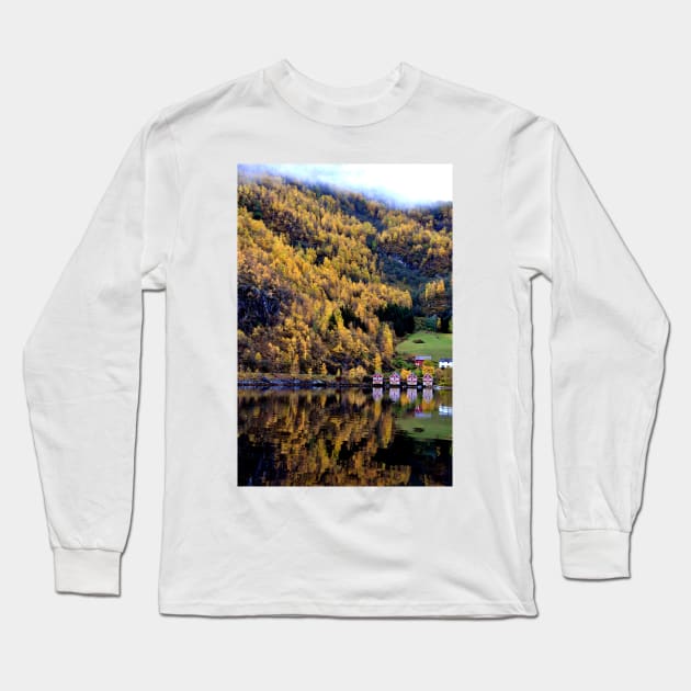 Autumn Trees Flam Aurlandsfjord Norway Long Sleeve T-Shirt by Andy Evans Photos